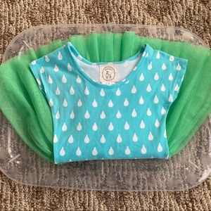 Spring Green and Blue Girls Dress with Raindrops Size 4